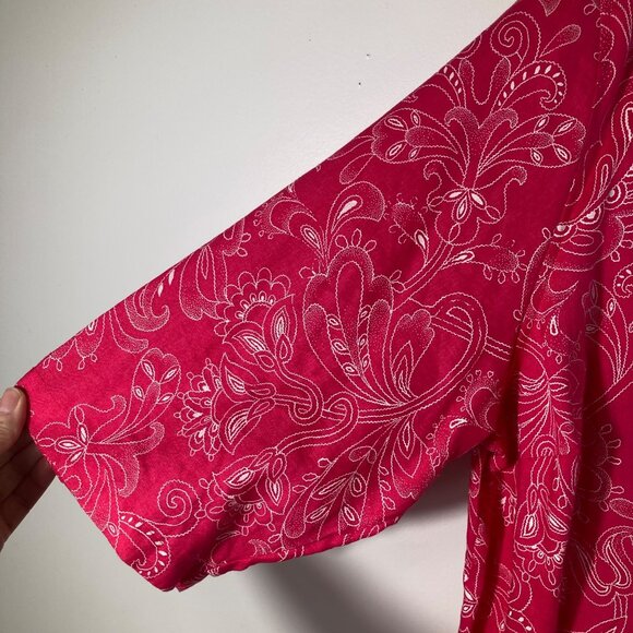 Womens Kim Rogers Linen Floral Jacket Pink White 3X Linen Button Front 3/4 Sleev - Picture 5 of 10